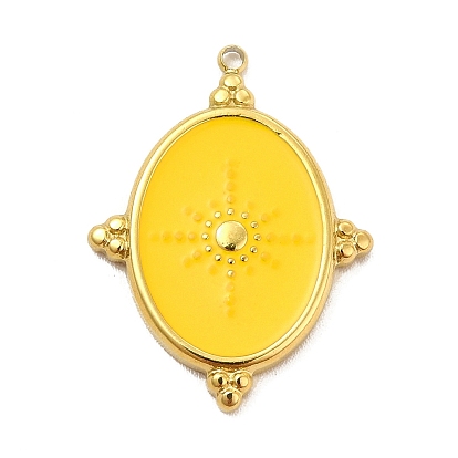 304 Stainless Steel Pendants, with Enamel, Oval with Star Charm, Golden