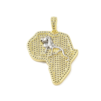 Brass Micro Pave Cubic Zirconia Pendants, Cadmium Free & Nickel Free & Lead Free, Real 18K Gold Plated, Lion