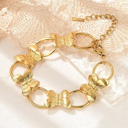 304 Браслеты из нержавеющей стали с бабочками и овальными звеньями для женщин