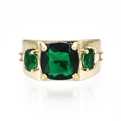 Green Cubic Zirconia Rectangle Chunky Open Cuff Ring for Women, Nickel Free