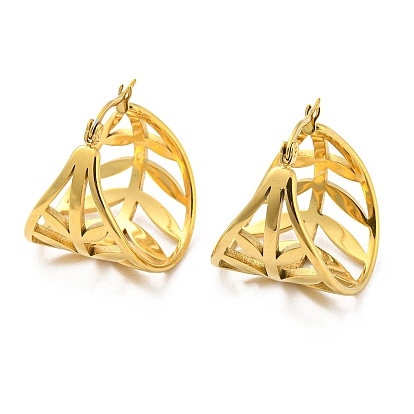 Ion Plating(IP) 304 Stainless Steel Hoop Earrings, Hollow Leaf