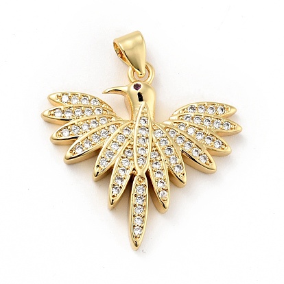 Placage de crémaillère en laiton micro pavé pendentifs en zircone cubique claire, plaqué longue durée, sans plomb et sans cadmium, oiseau