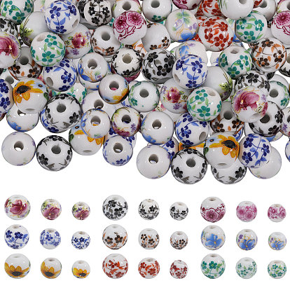 108 шт. 27 стили напечатанные фарфоровые бусины ручной работы, круглые с цветочным узором