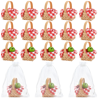 24 шт. мини-модель плетеной бамбуковой корзины, 2пакеты, бумажные салфетки, 24 подарочные пакеты из органзы