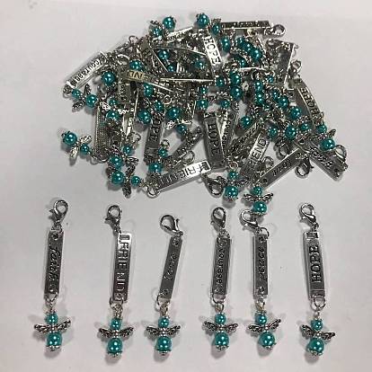Decoraciones pendientes de la aleación, con la perla de plástico, broches de langosta de la aleación de la garra, ángel
