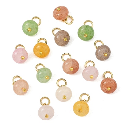 Glass & Brass Pendants, Imitation Tourmaline, Rondelle Charms, with 304 Stainless Steel Jump Ring, Golden