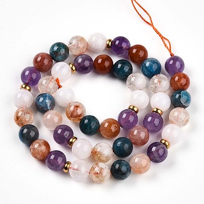 Природные смешанные камень бисер пряди, с шарики из нержавеющей стали, круглые