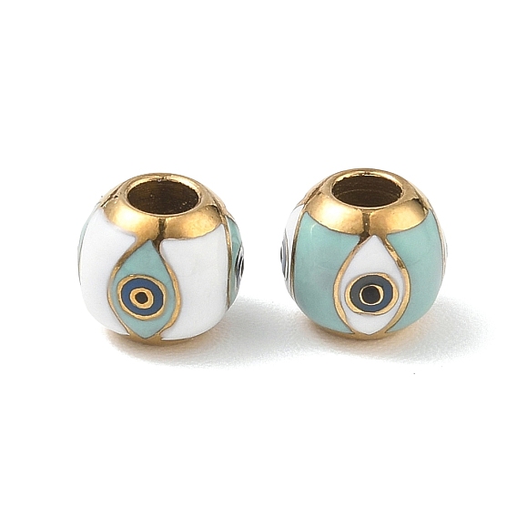 304 эмаль нержавеющей стали европейские шарики, ионное покрытие (ip), золотые, круглый с узором в виде глаз