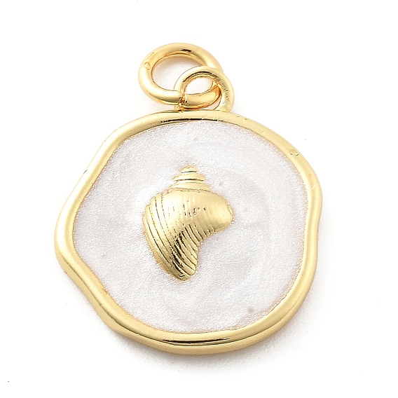 Подвески из латуни и эмали на тему океана, с целью перехода в кольце, реальный 18 k позолоченный, плоский круглый шарм, раковина