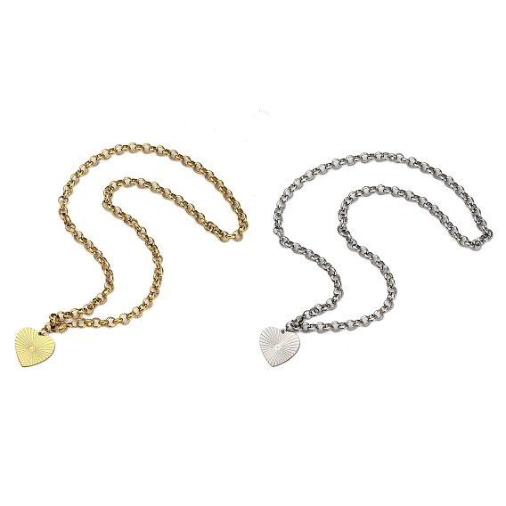 304 ожерелья из нержавеющей стали с подвеской в виде сердца в виде цепочки «роло» для женщин