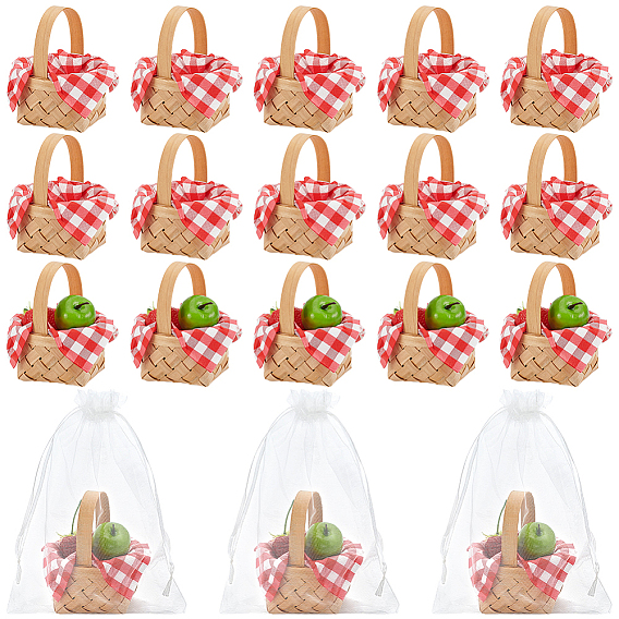 24 шт. мини-модель плетеной бамбуковой корзины, 2пакеты, бумажные салфетки, 24 подарочные пакеты из органзы