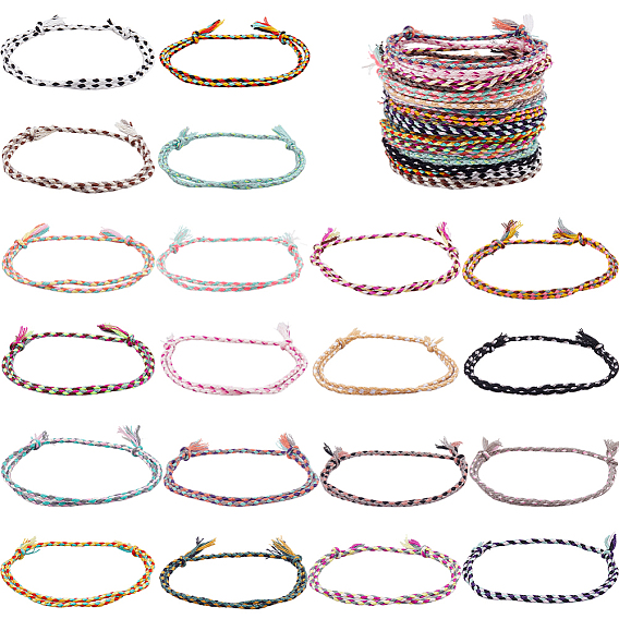 40Pcs 20 Colors Adjustable Cotton Cord Bracelets Braided for Men Women