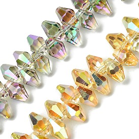 Transparent Electroplate Glass Beads Strands, Half Rainbow Plated, Faceted, Bicone