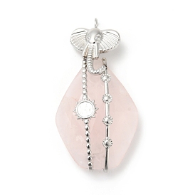 Natural Rose Quartz Pendants, Teardrop Charm, with Stainless Steel Color Plated 304 Stainless Steel Elephant Findings
