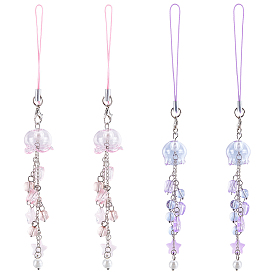 4 шт. 2 цвета сердце, звезда, цветок, стекло с акриловыми бусинами, подвесные украшения, с полиэфирным кордом