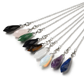 Gemstone Dowsing Pendulum Big Pendants, with Platinum Plated Brass Findings, Bullet Charm, Cadmium Free & Lead Free