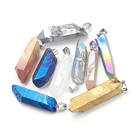 Electroplate Natural Quartz Crystal Pendants, with Iron Findings, Nuggets