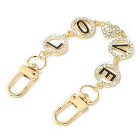 Word LOVE Alloy Rhinestone & Enamel Link Bag Extender Chains, with Alloy Swivel Clasps