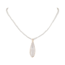 Shell Pearl Beaded Necklaces for Women, Teardrop Natural Quartz Crystal Rock Crystal Pendant Necklaces