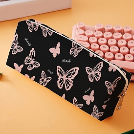 Velvet Butterfly Print Multi-function Pen & Pencil Zipper Bags, Desktop Stationery Organizer