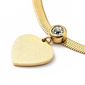 Crystal Rhinestone Heart Pendant Necklace with Herringbone Chains, Vacuum Plating 304 Stainless Steel Jewelry for Women