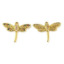 Ion Plating(IP) Real 18K Gold Plated 304 Stainless Steel Rhinestone Pendants, Dragonfly Charms