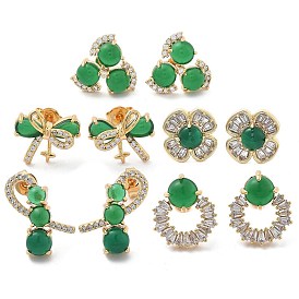 Серьги-гвоздики из латунного микро-паве, с зеленым стеклом, реальный 18 k позолоченный