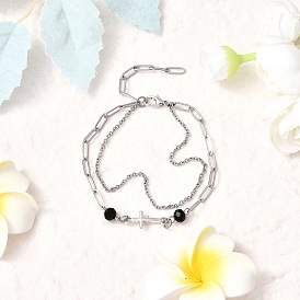 304 Браслеты из нержавеющей стали с цепочкой и скрепками, многослойные браслеты для женщин