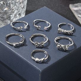 925 Sterling Silver Bowknot Open Cuff Rings for Women