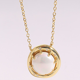 Geometric Ellipse Pendant Pearl Necklace for Women with Zirconia Choker Collarbone Chain