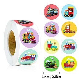 Round Paper Train Cartoon Sticker Rolls, Decorative Sealing Stickers for Gifts, Party, Kid's Art Craft