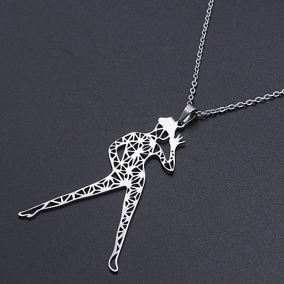 201 Stainless Steel Pendant Necklaces, with Cable Chains and Lobster Claw Clasps, Dancer