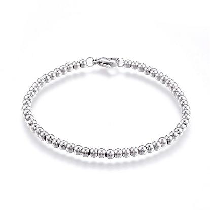 201 Stainless Steel Ball Chain Bracelets, with Lobster Claw Clasps