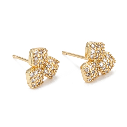 Square Sparkling Cubic Zirconia Stud Earrings for Girl Women, Lead Free & Nickel Free & Cadmium Free, Brass Micro Pave Cubic Zirconia Earrings