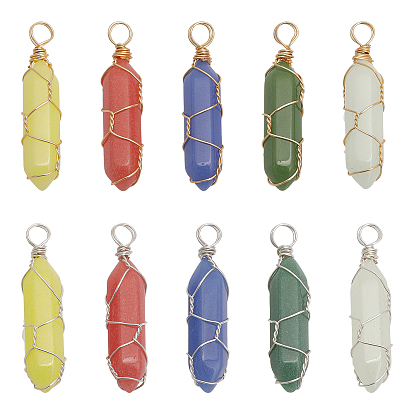 10 шт. 10 цвета синтетический светящийся камень двухконцевые заостренные окрашенные подвески, граненый брелок в виде пули с медной проволокой, светится в темноте