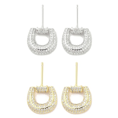 Серьги-гвоздики из латуни с микро-паве из прозрачного кубического циркония для женщин, без кадмия и без свинца, долговечный, U-образный