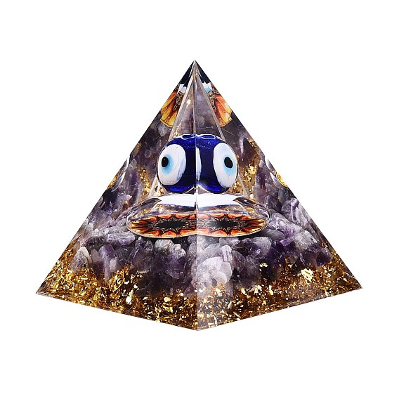 Генераторы энергии из эпоксидной смолы на основе пирамиды оргонита, рейки натуральный аметист и стекло и лэмпворк ручной работы сглаз и золотая фольга внутри, для украшения рабочего стола домашнего офиса