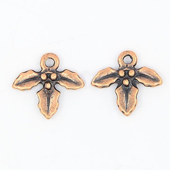 Tibetan Style Alloy Charms, Lead Free and Cadmium Free, Mistletoe/Holly Leaf