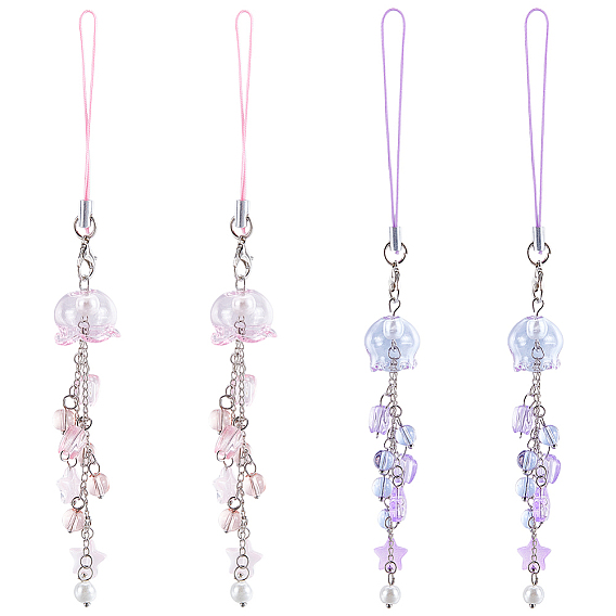 4 шт. 2 цвета сердце, звезда, цветок, стекло с акриловыми бусинами, подвесные украшения, с полиэфирным кордом