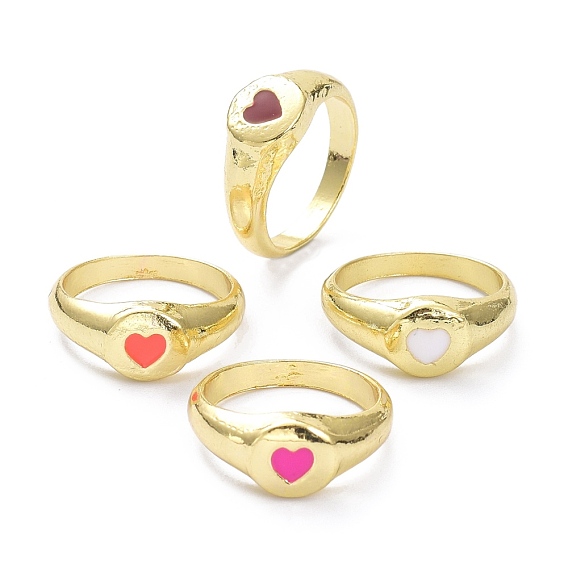 Alloy Enamel Finger Rings, Heart, Light Gold