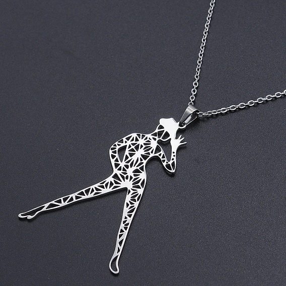 201 Stainless Steel Pendant Necklaces, with Cable Chains and Lobster Claw Clasps, Dancer