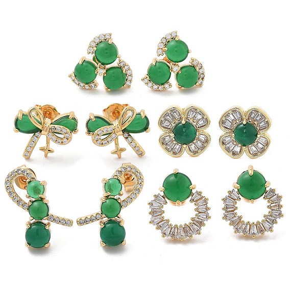 Серьги-гвоздики из латунного микро-паве, с зеленым стеклом, реальный 18 k позолоченный