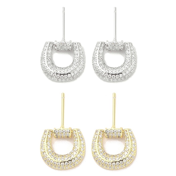 Серьги-гвоздики из латуни с микро-паве из прозрачного кубического циркония для женщин, без кадмия и без свинца, долговечный, U-образный