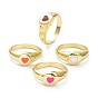 Alloy Enamel Finger Rings, Heart, Light Gold