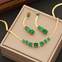 Green Square Necklace - Stainless Steel Collarbone Chain Fashion Jewelry N1102