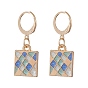 6 Pairs 6 Styles Square & Triangle & Flat Round Alloy Enamel Dangle Leverback Earrings, Golden 304 Stainless Steel Jewelry for Women