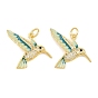 Brass Micro Pave Black Cubic Zirconia Pendants, with Blue Enamel, Hummingbird Charms