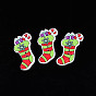 Christmas 2-Hole Spray Painted Maple Wooden Buttons, Single-Sided Printed, Christmas Socks
