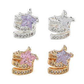 Brass Micro Pave Cubic Zirconia European Beads, Large Hole Beads, Twisted Column & Star