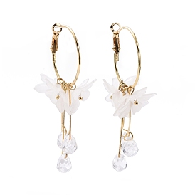 Boucles d'oreilles créoles pendantes en acrylique imitation fleur de coquillage avec pampille en verre avec 925 épingles en argent sterling, bijoux en fer pour femmes